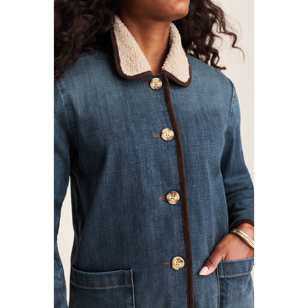 J.Jill Indigo Denim Faux Shearling‎ Collar Jacket Medium Tall WJT332453 Blue